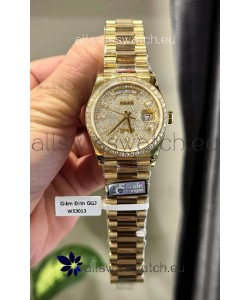 Rolex Day Date Super Clone Yelllow Gold Plated Custom Modified Diamonds Paved Watch 