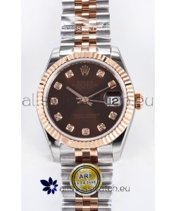 Rolex Super Clone Datejust ETA 2688 Movement 31MM Two Tone Rose Gold Swiss Brown Dial