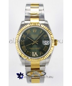 Rolex Super Clone Datejust ETA 2688 Movement 31MM Two Tone Yellow Gold Swiss Green Dial 