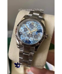 Rolex Datejust Ladies 31MM Cal.3135 Movement Swiss Replica Blue Motif Oyster Strap in 904L Steel Casing