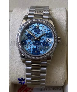 Rolex Datejust Ladies 31MM Cal.3135 Movement Swiss Replica Blue Motif Diamonds Bezel in 904L Steel Casing