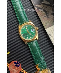 Rolex Day Date Yellow Gold Casing Watch in Green Strap 36MM - 1:1 Mirror Quality 