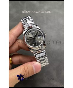 Rolex Day Date Super Clone Stainless Steel Grey Dial Diamonds Numerals Watch 36MM - 1:1 Mirror Quality