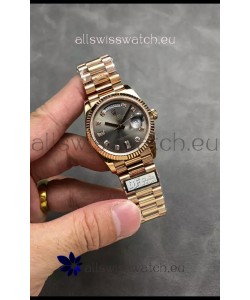 Rolex Day Date Super Clone Rose Gold Grey Dial Diamonds Numerals Watch 36MM - 1:1 Mirror Quality