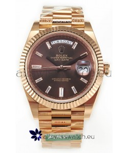 Rolex Day Date 40MM 1:1 Rose Gold in Brown Dial 1:1 Mirror Replica Watch
