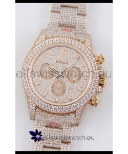 Rolex Cosmograph Daytona Rose Gold ICED OUT Cal.4130 Movement - 904L Steel Watch