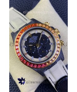 Rolex Daytona DiW Carbon Edition Rainbow Bezel - Forged Carbon Casing Beige Strap 1:1 Mirror Replica