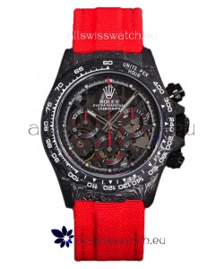 Rolex Daytona DiW Skeleton Carbon Edition Watch - Forged Carbon Casing Red Strap 1:1 Mirror Replica