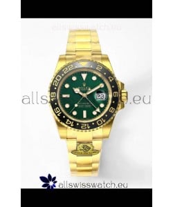 Rolex GMT Masters II Super Clone M116718 Yellow Gold Green Dial Swiss Replica Watch 
