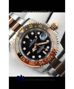 Rolex GMT Masters II 2 Tone Rose Gold Plating Japanese Replica Watch Black Dial