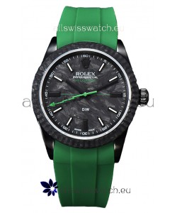 Rolex Milgauss DiW Black Carbon Casing Watch - ETA2836 Automatic Movement in Green Strap 