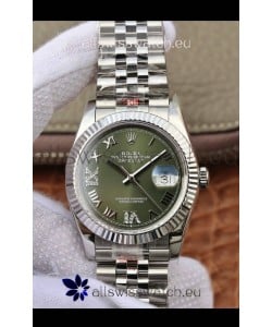 Rolex Datejust 36MM ETA-3135 Movement Swiss Replica in 904L Steel in Green Dial 