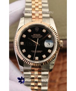 Rolex Datejust 36MM ETA-3135 Movement Swiss Replica in 904L Two Tone Black Dial