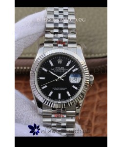 Rolex Datejust 36MM ETA-3135 Movement Swiss Replica in 904L Steel in Black Dial 