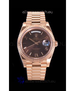 Rolex Day Date Watch in Brown Dial with Roman Hour Numerals Cal.3255 Movement - 904L Steel 