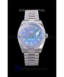 Rolex Day Date Watch in Blue Dial with Diamonds Hour Numerals ETA Movement - 904L Steel 