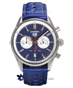 Tag Heuer Carrera Chronograph 43 Swiss Quartz Replica Watch Blue Dial Leather Strap 