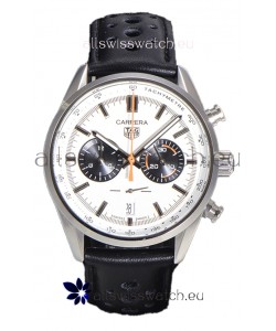 Tag Heuer Carrera Chronograph 43 Swiss Quartz Replica Watch White Dial Leather Strap