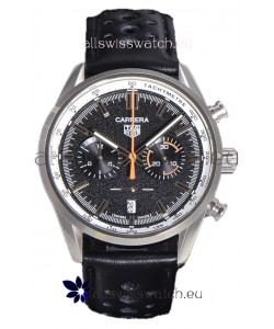 Tag Heuer Carrera Chronograph 43 Swiss Quartz Replica Watch Black Dial Leather Strap