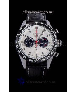 Tag Heuer Carrera Swiss Quartz Movement Replica Watch in White Dial - Black Leather Strap