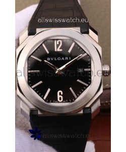 Bvlgari Octo Roma Edition 1:1 Mirror Replica in 904L Steel Casing - Black Dial Leather Strap