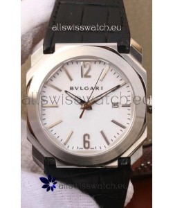 Bvlgari Octo Roma Edition 1:1 Mirror Replica in 904L Steel Casing - White Dial Leather Strap