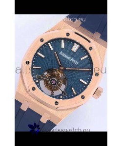 Audemars Piguet Royal Oak Tourbillon 41mm Blue Dial in 904L Rose Gold Case Rubber Strap