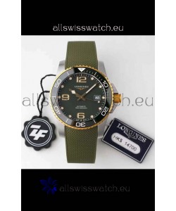 Longines HydroConquest 1:1 Swiss Replica Watch in Grey Dial Rubber Strap Yellow Gold Bezel