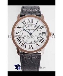 Ronde De Cartier Swiss Replica Watch - Rose Gold in White Dial 