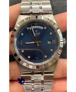 Tudor Royal Edition Watch - 1:1 Mirror Replica in Steel Casing - Blue Diamonds Dial