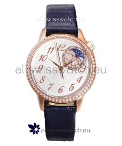 Vacheron Constantin Egerie Muse Moonphase Rose Gold Casing in White Dial Swiss Replica