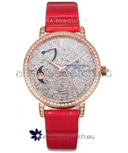 Vacheron Constantin Traditionelle Moon Phase Diamond Paved Dial in Rose Gold Swiss Replica
