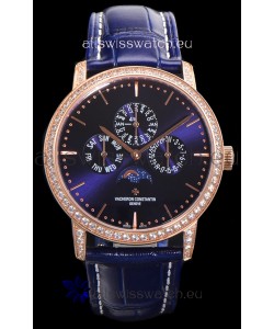 Vacheron Constantin Patrimony Perpetual Calendar Ultra-Thin Rose Gold Blue Dial Swiss Replica
