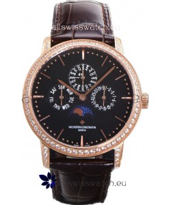 Vacheron Constantin Patrimony Perpetual Calendar Ultra-Thin Rose Gold Black Dial Swiss Replica