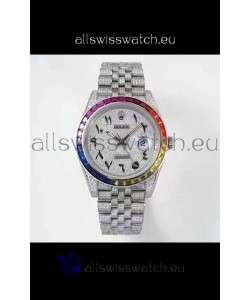 Rolex Datejust Full ICED Out Arabic Numerals Watch in 41MM Casing - 3135 Movement Stainless Steel
