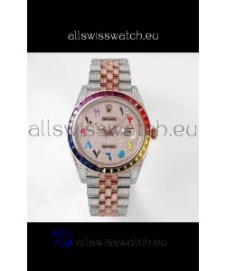 Rolex Datejust Full ICED Out Arabic Numerals Watch in 41MM Casing - 3135 Movement Rose Gold 