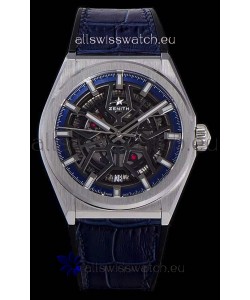 Zenith Defy Classic Skeleton 41 mm Titanium Men's Swiss Replica Watch - Blue Leather Strap