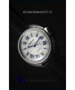 Cle De Cartier Watch 40MM Steel Case Diamonds Bezel - 1:1 Mirror Replica Watch