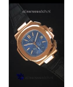 Patek Philippe Nautilus 5980 Chronograph Rose Gold in Blue Dial - 1:1 Mirror Replica