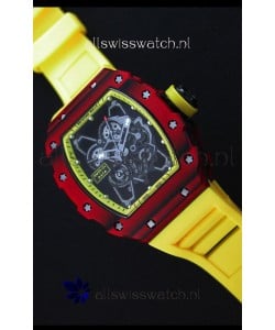 Richard Mille RM35-01 One Piece Red Forged Carbon Case Watch in Yellow Strap