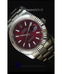 Rolex Datejust II 41MM with Cal.3136 Movement Swiss Replica Watch in Deep Red Dial Stick Markers 
