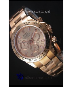 Rolex Daytona Rose Gold Casing with Baguette Diamonds Markers Swiss Replica Watch