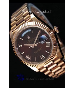 Rolex Day-Date 40MM Rose Gold in Brown Dial Roman Numerals Swiss Watch