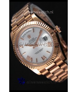 Rolex Day-Date 40MM Rose Gold in Silver Dial Roman Numerals Swiss Watch