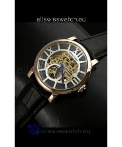 Cartier Ronde de Japanese Replica Watch in Skeleton Yellow Gold Dial