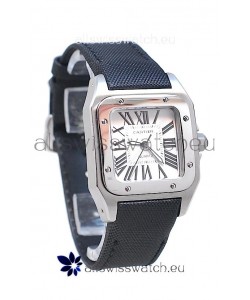 Cartier Santos 100 Japanese Ladies Replica Watch in Black Satin Strap