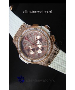 Hublot Big Bang Rose Gold Watch Quartz Movement in White Strap