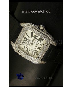 Cartier Santos 100 1:1 Mirror Replica Steel Diamonds Watch Mens Size 42MM