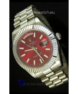 Rolex Day Date II 41MM Swiss Replica Watch - Red Dial - 1:1 Mirror Replica Watch 