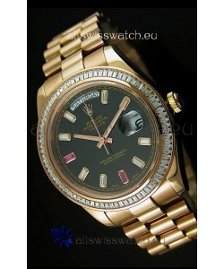 Rolex Day Date II 41MM Swiss Replica Watch - Black Dial - 1:1 Mirror Replica Watch 